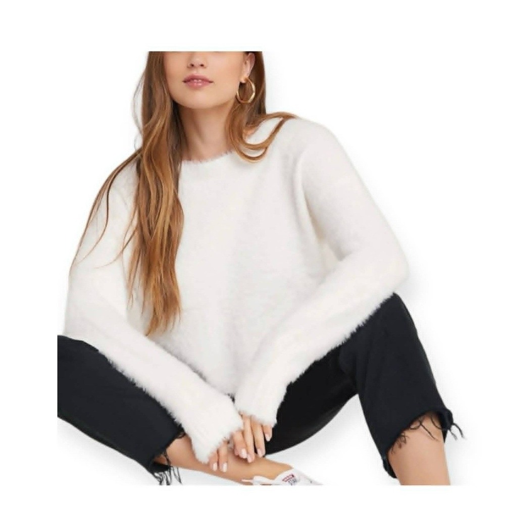 Bella Dahl Slouchy Boxy Cut Soft Fuzzy Ivory Sweater Size Small